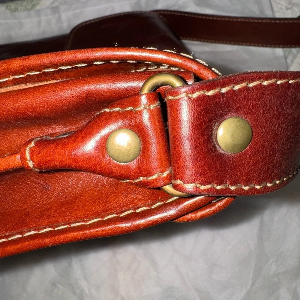 SALE💥Italian Leather Oversized ‘H’ Crossbody Vera Pelle Made in Italy Cognac - Picture 13 of 16